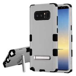 Funda Note 8 Uso Rudo Triple Layer Gris Negro c/Pie metalico